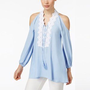 Love Scarlett Lace-Trim Cold Shoulder Top - M